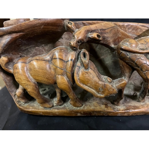 33 - Fine Carved Hardwood African Animal Group - (possibly Rosewood) (72cm Long x 12cm High)