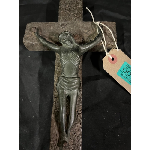 35 - 17th Century Crucifix with Bronze Figure of Jesus (14cm x 17cm)