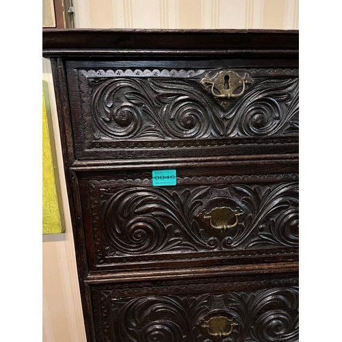 46 - 18th Century Carved Oak Chest on Stand with an assortment of drawers (101cm Wide x 157cm High x 53cm... 