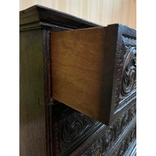 46 - 18th Century Carved Oak Chest on Stand with an assortment of drawers (101cm Wide x 157cm High x 53cm... 