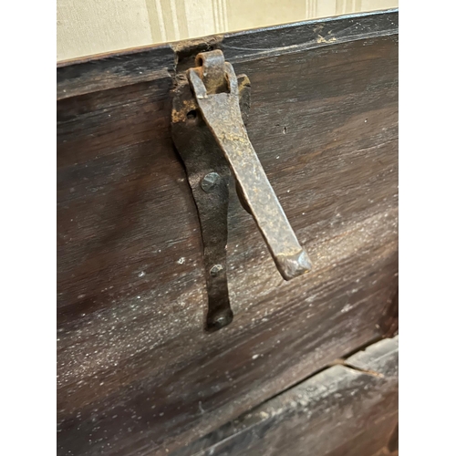 49 - 17th Century Panel Oak Coffer on stile feet with original Lock and Key (92cm x 62cm x 46cm)