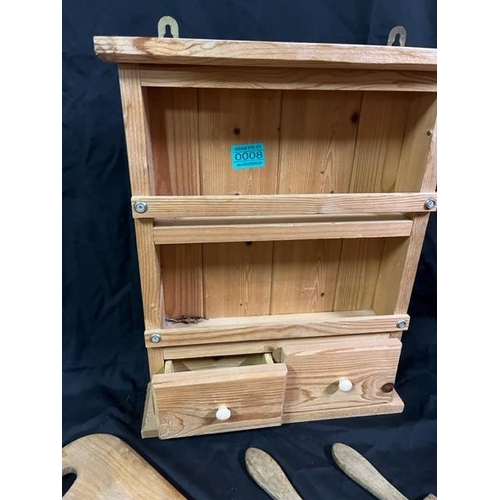 8 - Vintage Pine Wall Cabinet, Cheese Platter and Butter Pats (cabinet 34cm x 42cm x 8cm)