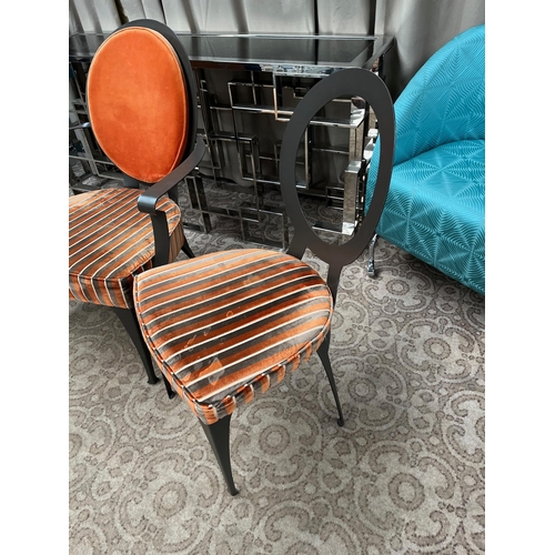 51 - Pair of Metal Oval Back Occasional Chairs  (Variation on Fabric) and an Armchair with  Cushioned Bac... 