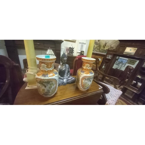 107 - Pair of Oriental Porcelain Vases and an Eastern Figure