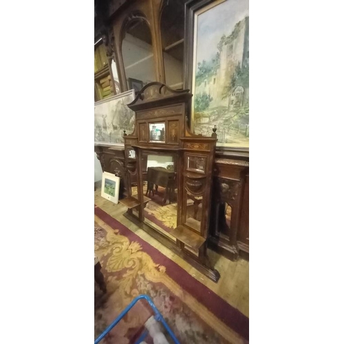 61 - Good Victorian Rosewood Overmantle Mirror profusely Inlaid  (153cm W x 170cm T)