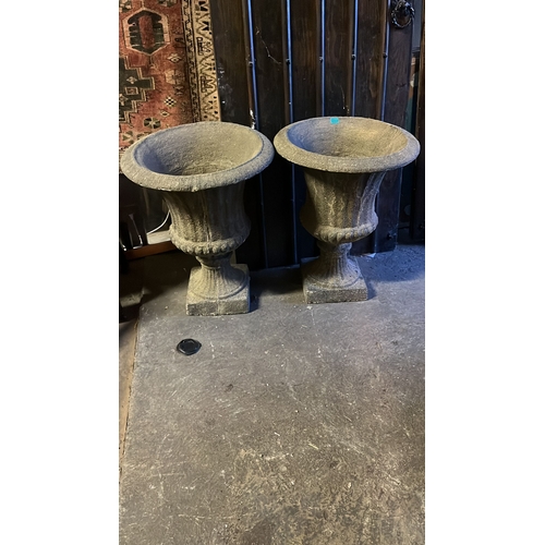 2 - Garden Statuary - Pair of Garden Urns with Reeded Decoration (76cm Tall)
