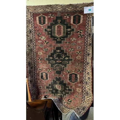 8 - Vintage Washed Red Ground Persian Village Rug with Double Cross Pattern (180cm x 122cm)