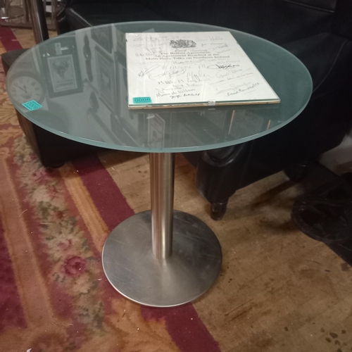 9 - Pair of Glass Top Restaurant Tables with Weighted Bases - Italian Pedrali