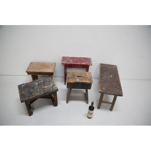 104 - 5 Antique and Vintage Stools (Largest 76 cm W x 40 cm H x 30 cm D)