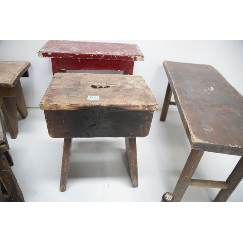 104 - 5 Antique and Vintage Stools (Largest 76 cm W x 40 cm H x 30 cm D)