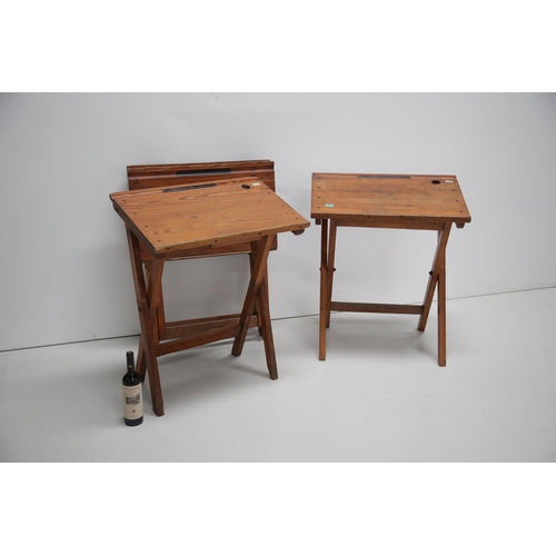 11 - A Set of 4 Antique Pitch Pine Folding School Desks (71 cm W x 85 cm H x 44 cm D)