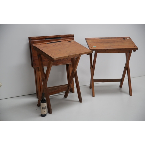 11 - A Set of 4 Antique Pitch Pine Folding School Desks (71 cm W x 85 cm H x 44 cm D)