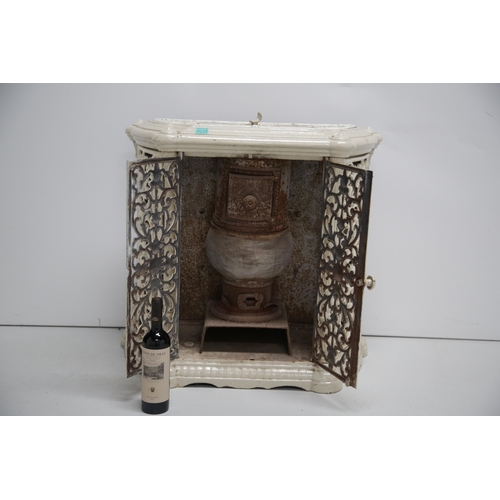 12 - Edwardian Stove in Decorative Metal Fretwork Style Cabinet (80 cm W x 75 cm H x 35 cm D)