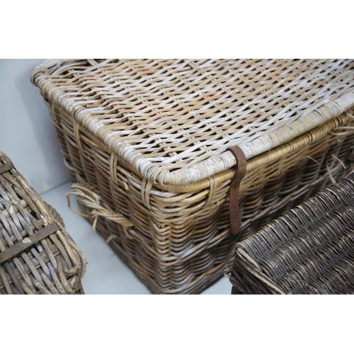 125 - 4 Rattan Lift Top Baskets (Largest 105 cm W x 60 cm H x 50 cm D)