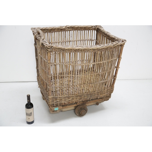 128 - Antique Rattan Laundry Cart / Factory Cart