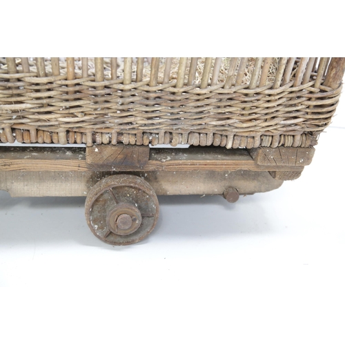 128 - Antique Rattan Laundry Cart / Factory Cart