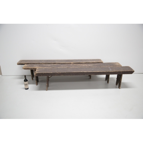 15 - A Set of 3 Pine Benches with V Shaped Legs (195 cm W x 42 cm W x 30 cm D)