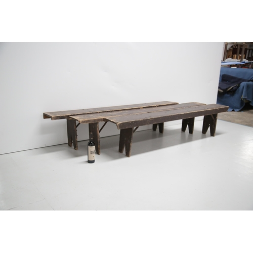 15 - A Set of 3 Pine Benches with V Shaped Legs (195 cm W x 42 cm W x 30 cm D)