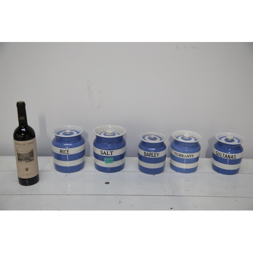 164 - Blue and White Cornishware Set of 5 Graduated Barrells (13 cm W x 16 cm H)