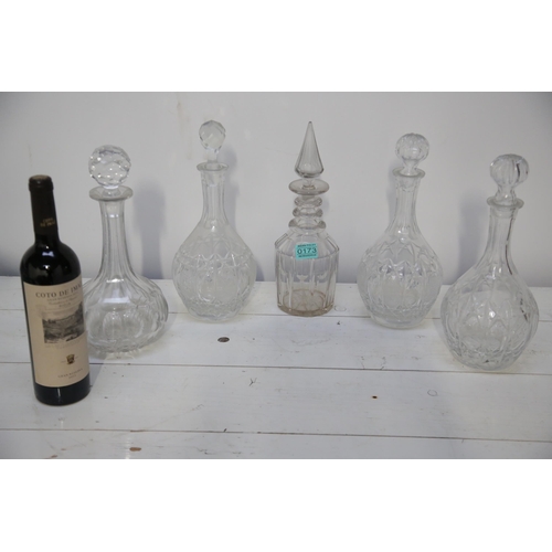 173 - 5 Cut Glass Decanters (Tallest 32 cm)