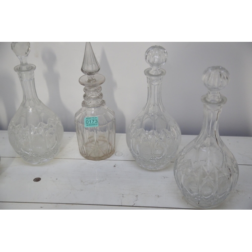 173 - 5 Cut Glass Decanters (Tallest 32 cm)