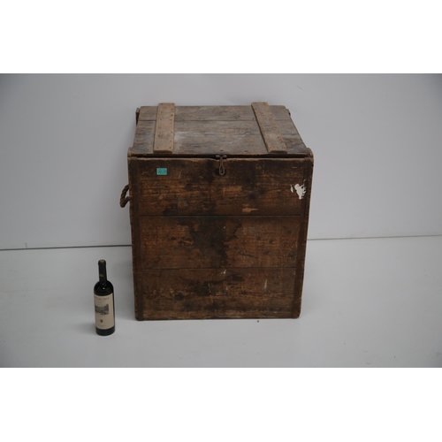 18 - Antique Pine Chest, Lift Top with Rope Handle (70 cm W x 70 cm H x 64 cm D)