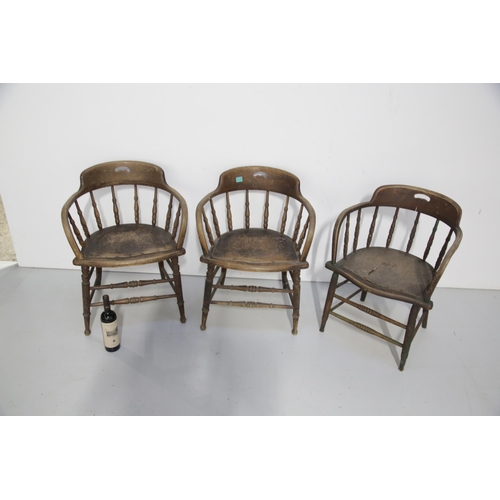 189 - 3 Matched Ash Bow Shaped Arm Chairs (60 cm W x 75 cm H x 60 cm D)