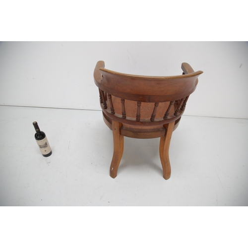 202 - Edwardian Walnut Smokers Bow Armchair (60 cm W x 77 cm H x 60 cm D)