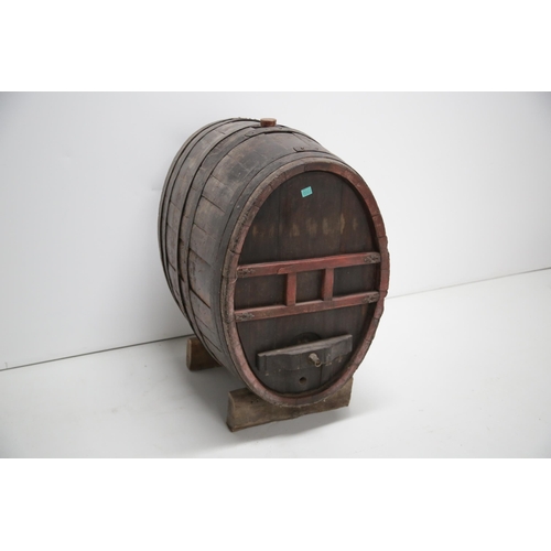 22 - Fine Oak Oval Shaped Metal Bound Barrell on Stand (62 cm W x 110 cm H x 80 cm D)