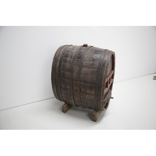 22 - Fine Oak Oval Shaped Metal Bound Barrell on Stand (62 cm W x 110 cm H x 80 cm D)