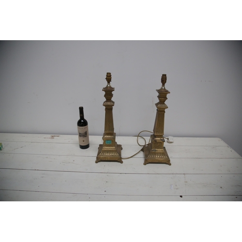 229 - Pair of Regency Design Brass Tapering Lamps (18 cm W x 55 cm H )