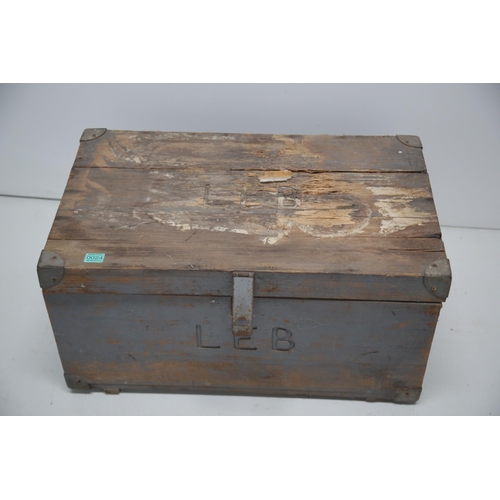 24 - 3 Antique Trunks, One Bearing Initials LEB, Canvas Suitcase (70 cm W x 46 cm H x 40 cm D)