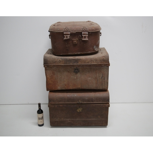 25 - 3 Metal Antique Trunks (72 cm W x 50 cm H x 46 cm D)