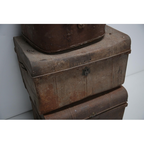 25 - 3 Metal Antique Trunks (72 cm W x 50 cm H x 46 cm D)