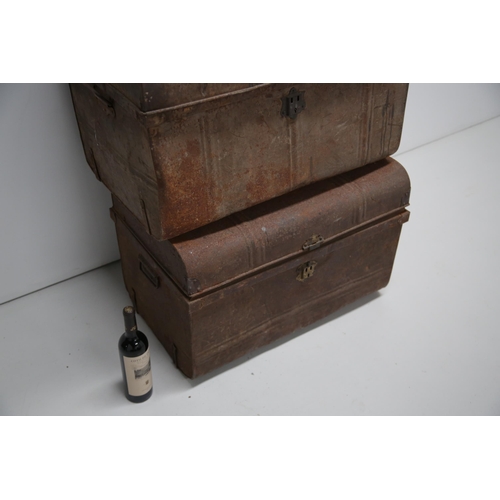 25 - 3 Metal Antique Trunks (72 cm W x 50 cm H x 46 cm D)