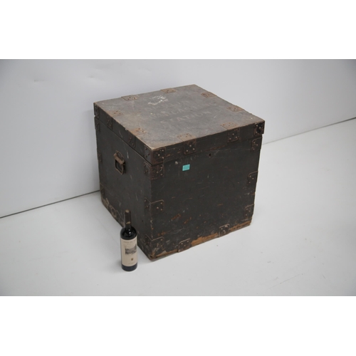 26 - Dublin Broadcasting Station' Metal Bound Pine Trunk (60 cm W x 60 cm H x 60 cm D)