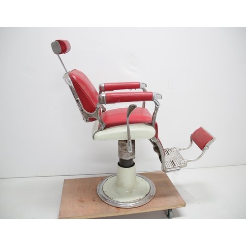 32 - A Belmont Art Deco Barbers Chair, damage to mechanism (70 cm W x 145 cm H x 140 cm D)