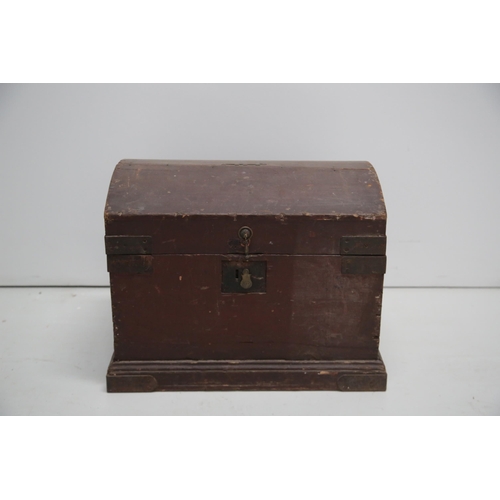 34 - Antique Domed Top Pine Trunk with Carrying Handles (56 cm W x 50 cm H x 45 cm D)