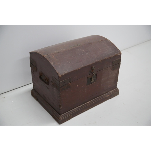 34 - Antique Domed Top Pine Trunk with Carrying Handles (56 cm W x 50 cm H x 45 cm D)