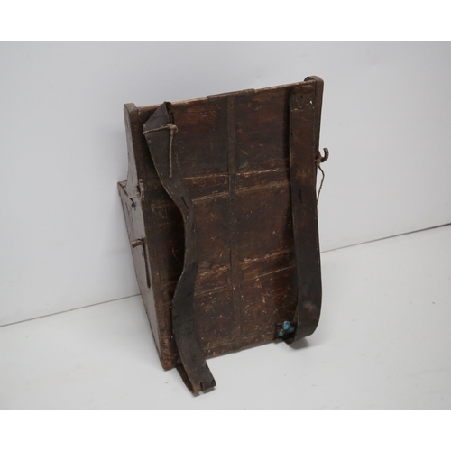 37 - Antique Pine Metal Bound Back Carry Seed Thrower (47 cm W x 70 cm H x 30 cm D)