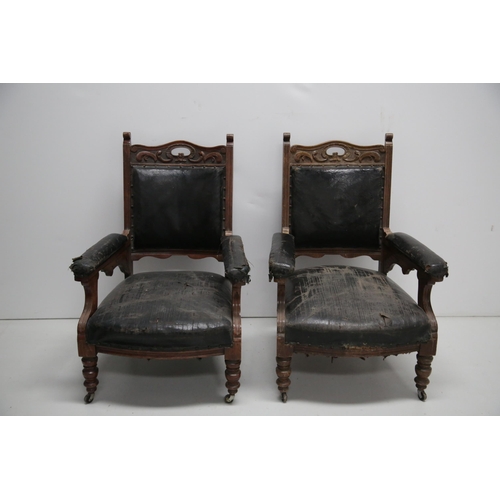 42 - Pair of Edwardian Walnut Gents Armchairs (73 cm W x 110 cm H x 80 cm D)