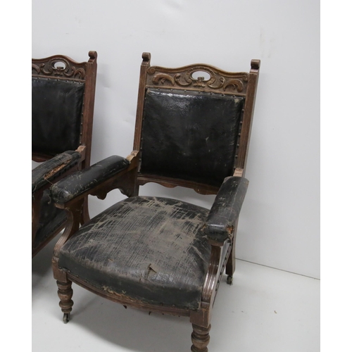 42 - Pair of Edwardian Walnut Gents Armchairs (73 cm W x 110 cm H x 80 cm D)