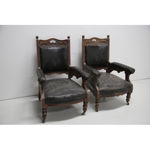 42 - Pair of Edwardian Walnut Gents Armchairs (73 cm W x 110 cm H x 80 cm D)