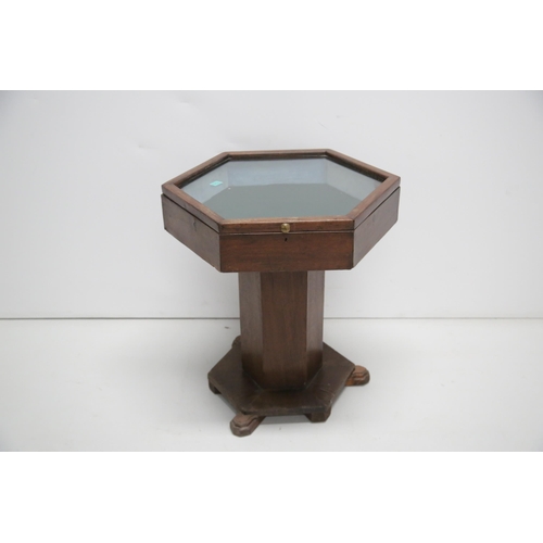 43 - Art Deco Design Mahogany Hexagonal Curio Table (70 cm W x 75 cm H)