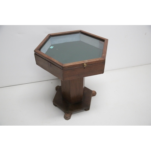 43 - Art Deco Design Mahogany Hexagonal Curio Table (70 cm W x 75 cm H)