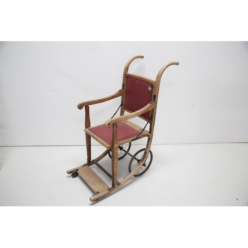 44 - Antique Wheelchair, Bearing Label Carter (J&A) (50 cm W x 115 cm H x 90 cm D)