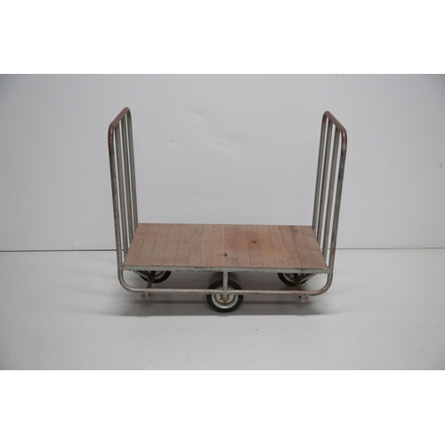 50 - Metal and Timber Bank Trolley (110 cm W x 90 cm H x 63 cm D)