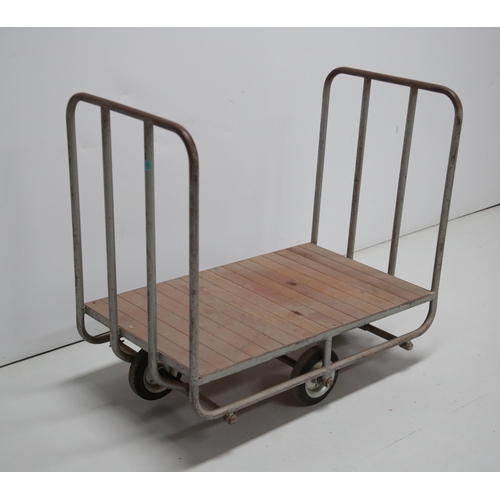 50 - Metal and Timber Bank Trolley (110 cm W x 90 cm H x 63 cm D)