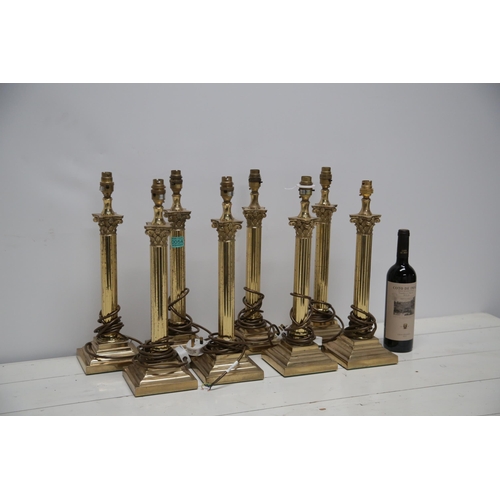 54 - Set of 8 Brass Corinthian Column Lamps (13 cm W x 43 cm H)