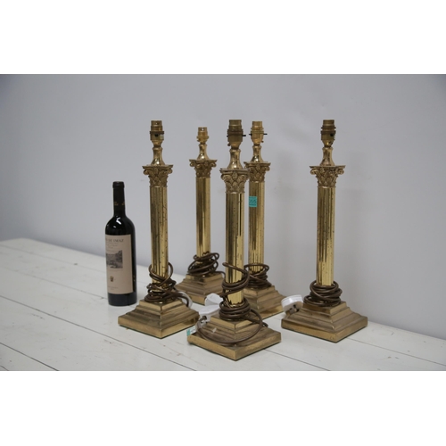 55 - Set of 5 Brass Corinthian Column Lamps (13 cm W x 43 cm H)